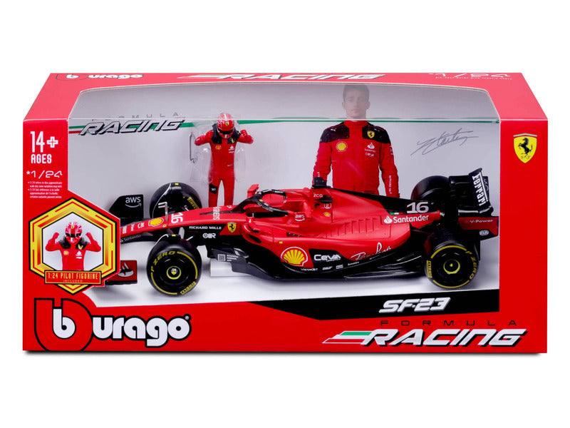 mașină de model Ferrari, SF-23, Charles Leclerc, 1:24, bburago, cu pilot