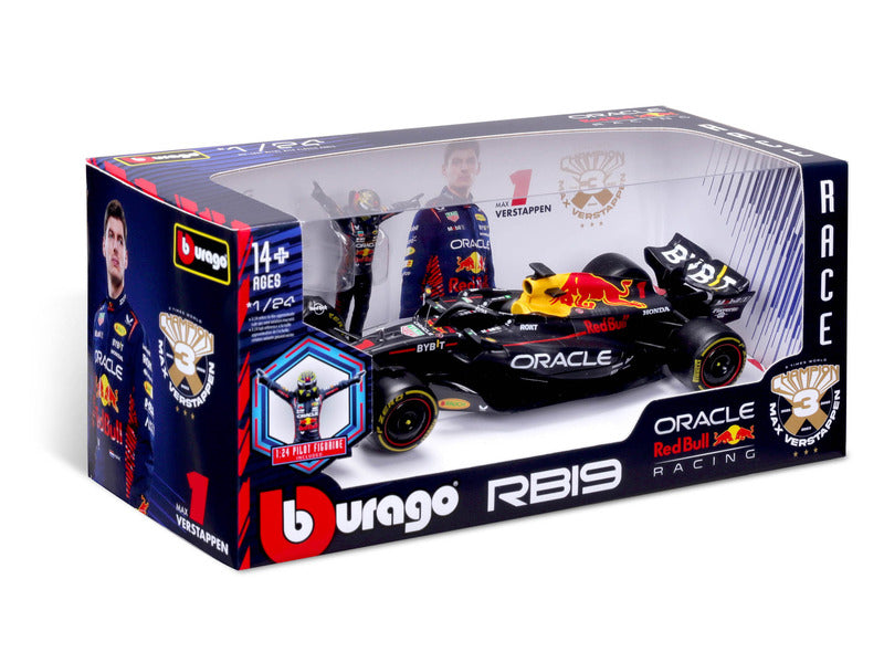 Mașină de colecție Red Bull Racing, BBurago, Max Verstappen, Nr. 1, 1:24, RB19, cu pilot