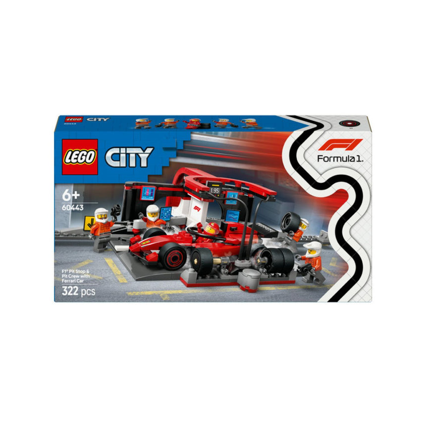 Ferrari, F1 LEGO® City 60443, cu mașină de curse și echipaj în pit stop 🔥