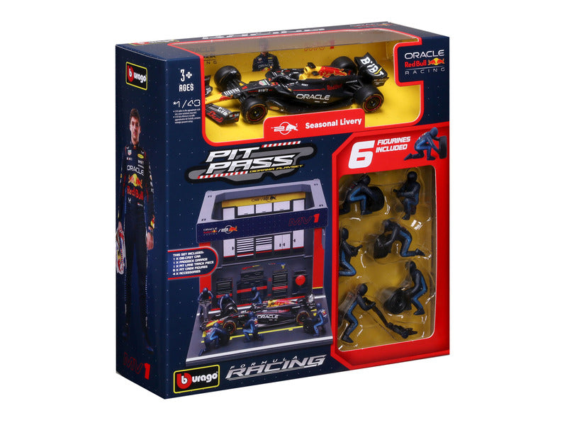 Kit model Red Bull Racing, acces în zona pit stop, BBurago, 1:43, Max Verstappen, Nr. 1, RB19