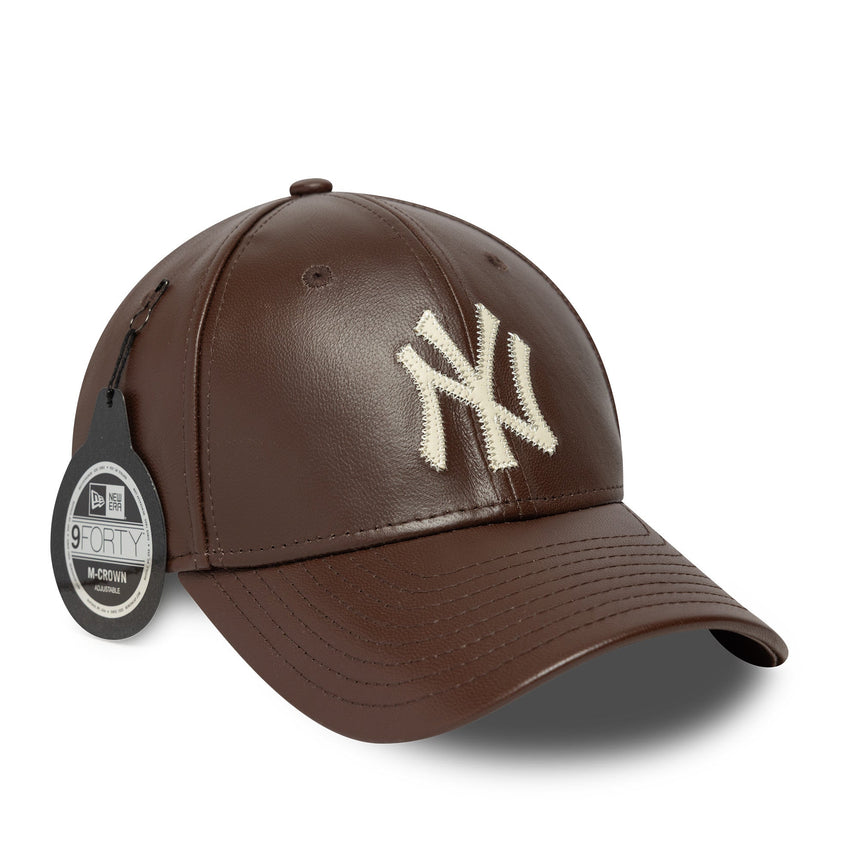 șapcă New York Yankees, piele, New Era, 9FORTY, simplă, maro