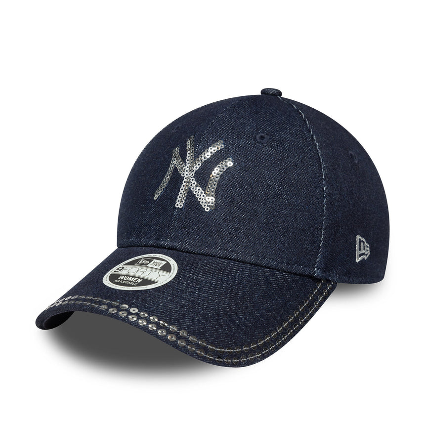 Șapcă New York Yankees, cu paiete, New Era, 9FORTY, model albastru, culoare albastru