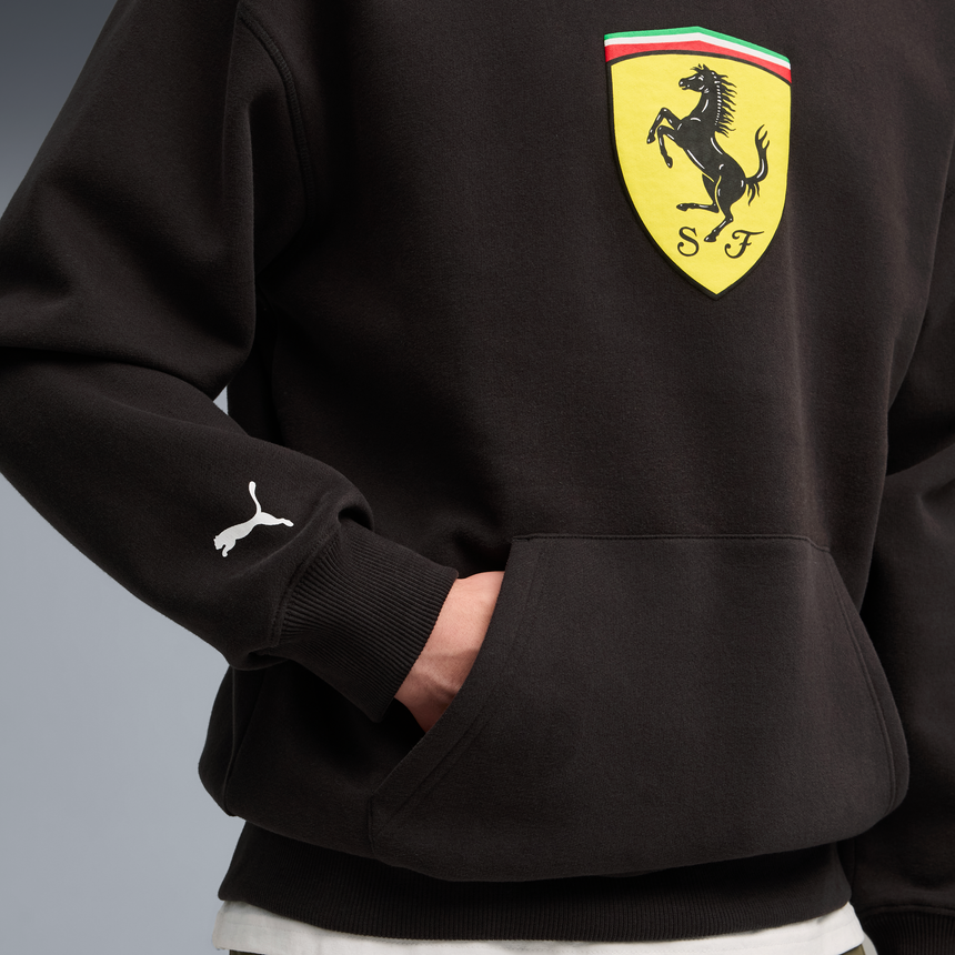 Hanorac Ferrari, Puma, îmbrăcăminte sport, logo cu scut, negru 🔥