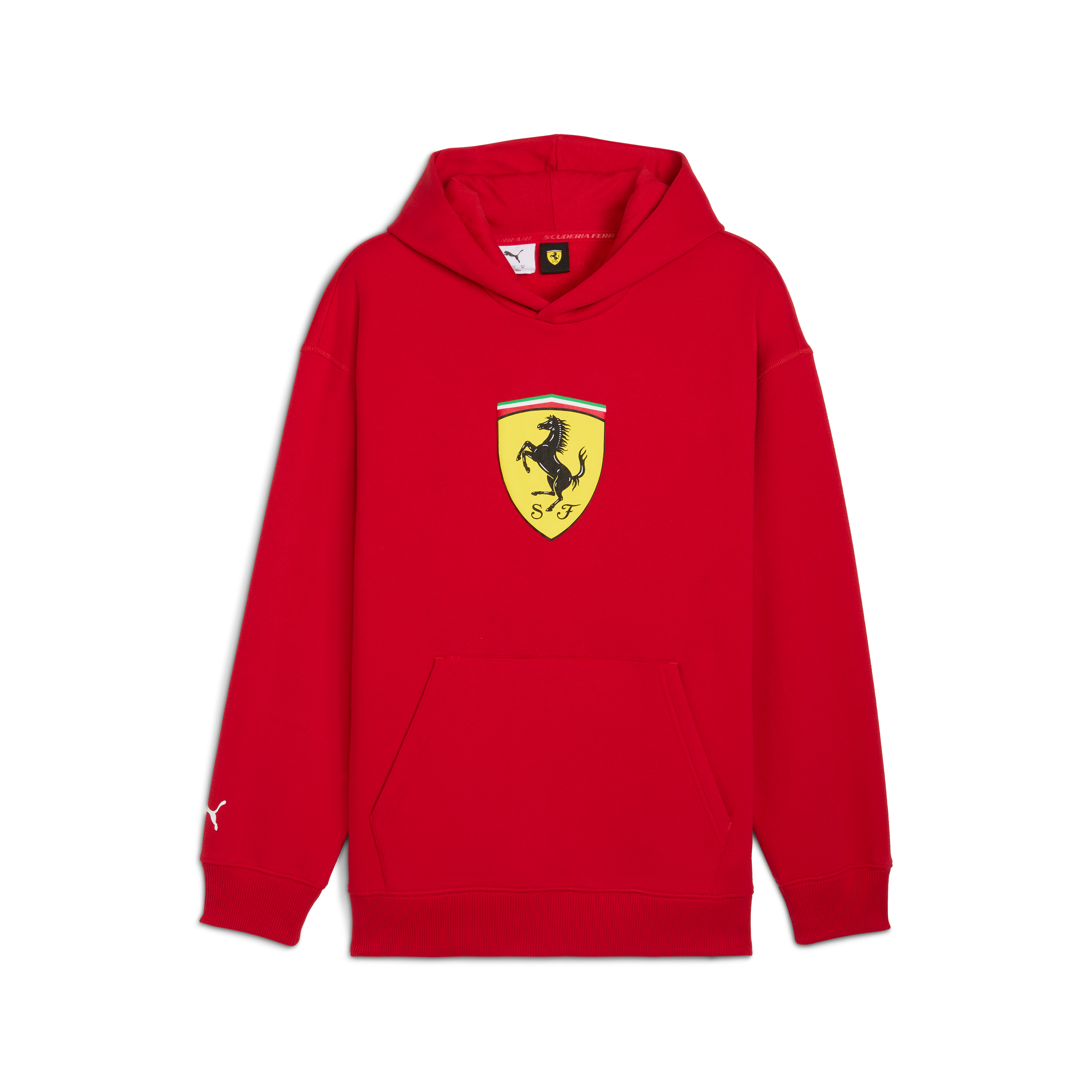 Hanorac Ferrari, Puma, îmbrăcăminte sport, logo cu scut, roșu 🔥