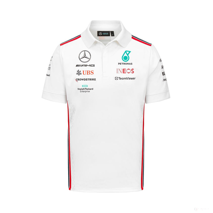 Tricou cu Guler de echipa Barbati Mercedes, alb, 2023 - FansBRANDS®