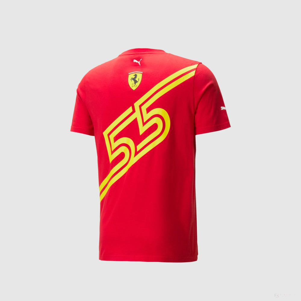 Tricou polo cu guler rotund Ferrari, Carlos Sainz LK, roșu, 2023