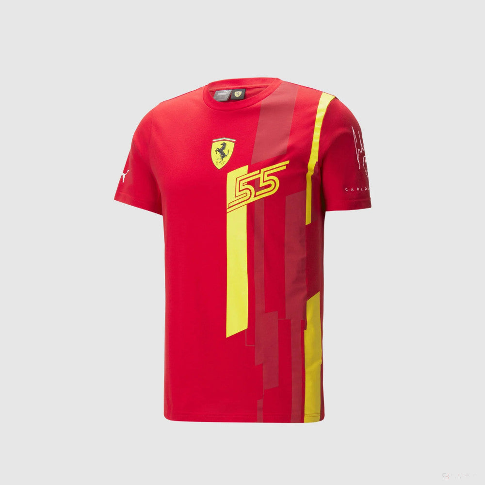 Tricou polo cu guler rotund Ferrari, Carlos Sainz LK, roșu, 2023