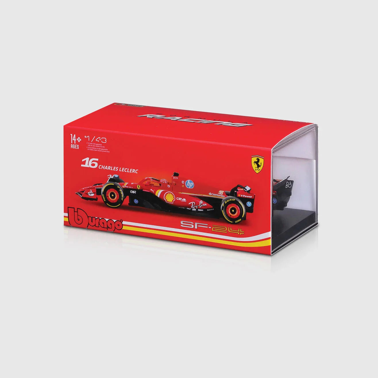 Mașinuță Ferrari, Charles Leclerc, SF-24, cutie acrilică, bburago, roșu