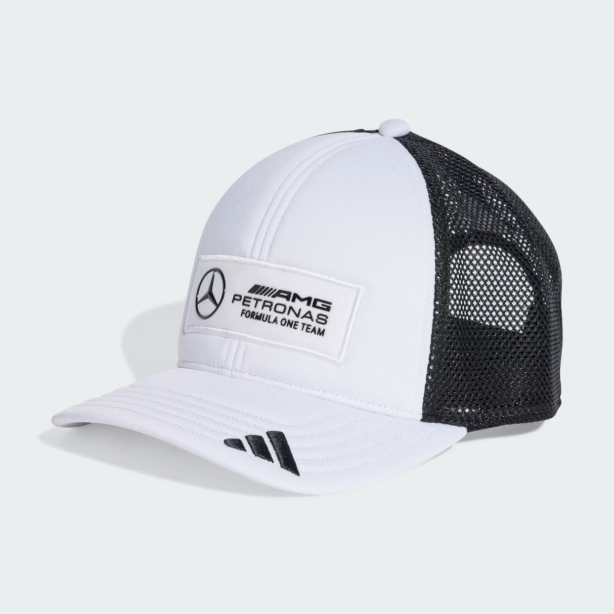 Șapcă Mercedes, tip trucker, logo lung, albă 🔥