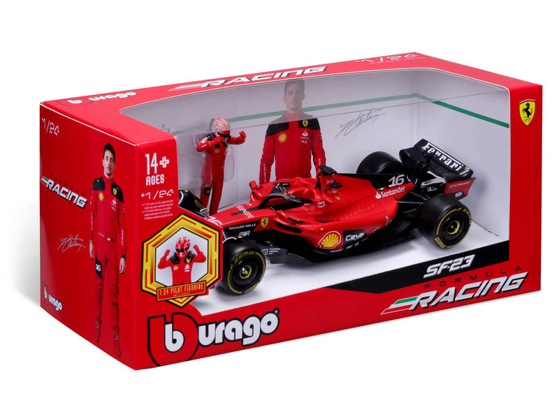 mașină de model Ferrari, SF-23, Charles Leclerc, 1:24, bburago, cu pilot