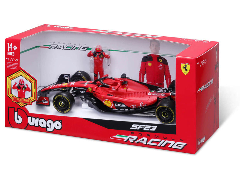 mașină de model Ferrari, SF-23, Charles Leclerc, 1:24, bburago, cu pilot