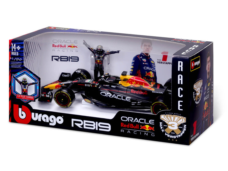 Mașină de colecție Red Bull Racing, BBurago, Max Verstappen, Nr. 1, 1:24, RB19, cu pilot