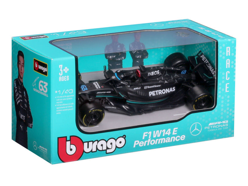 🎁 Model de mașină Mercedes, F1 W 14 E, bburago, 1:43, George Russell #63, 2023 (100% off)