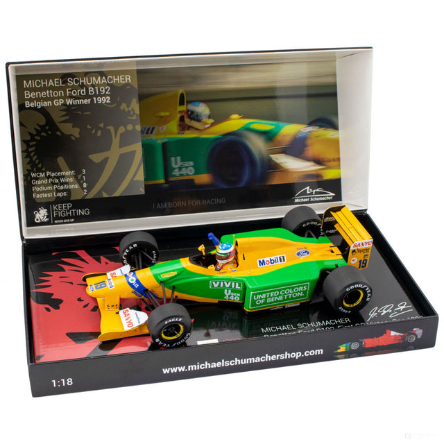 Masina model, Michael Schumacher Benetton Ford B192 Belgian GP, 1:18, Galben, 2020 - FansBRANDS®