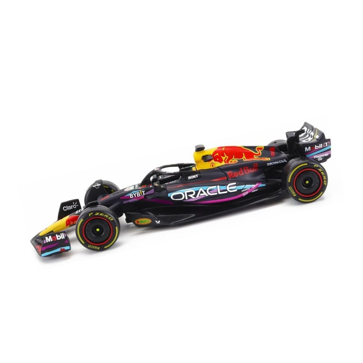 Red Bull Racing F1-Modellauto, mit Helm, RB19, bburago, 1:43, Miami-Version, Max Verstappen #1