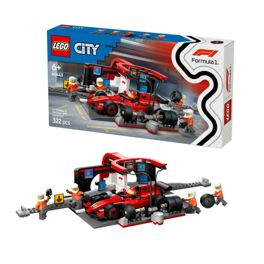 Ferrari, F1 LEGO® City 60443, cu mașină de curse și echipaj în pit stop 🔥