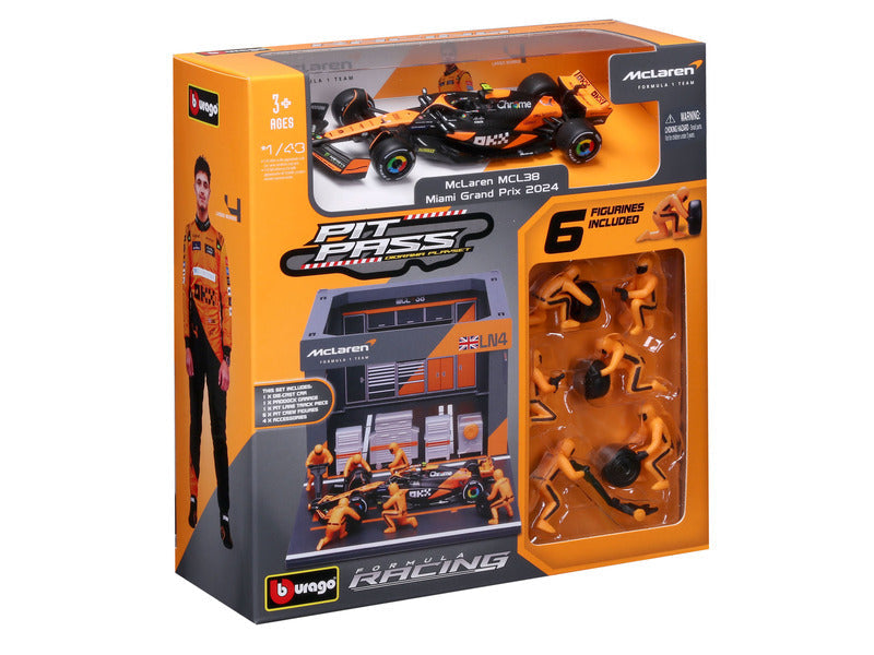 kit de model McLaren, acces pitlane, bburago, 1:43, Lando Norris, #4, MCL38