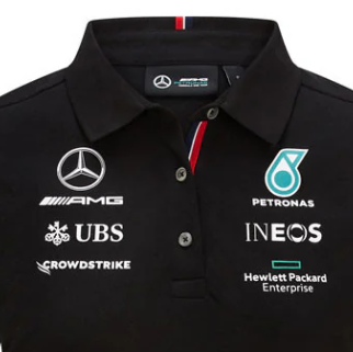 Women's T-Shirt with Collar, Mercedes, Black, 2021