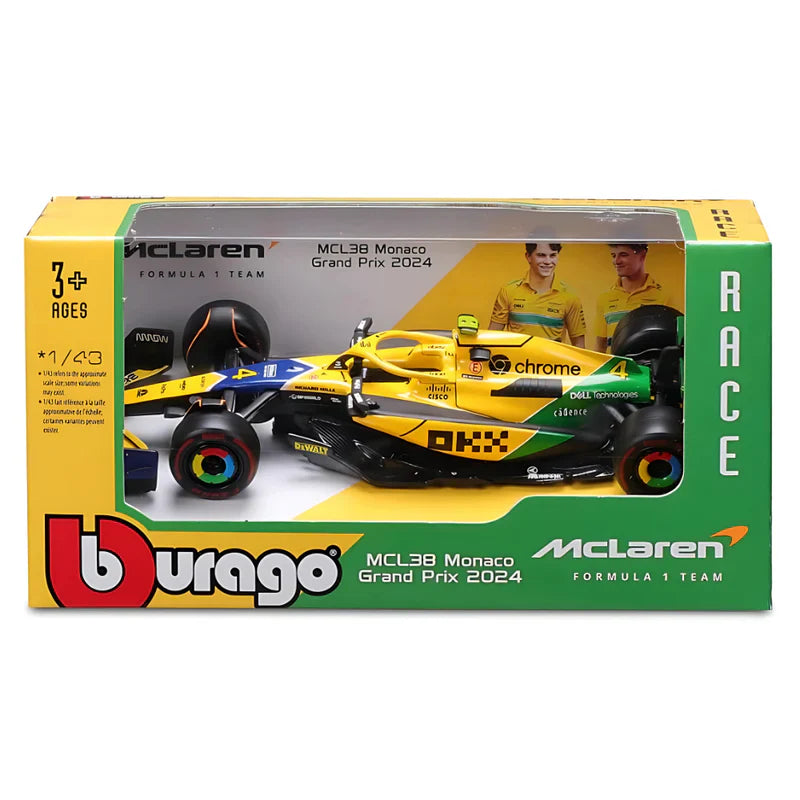 Mașină model McLaren, Bburago, Lando Norris, Monaco Senna Livery, MCL38 🔥