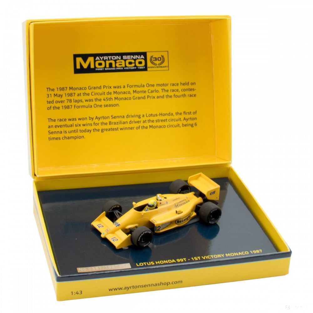 Masina Model, Ayrton Senna Lotus Honda 99T 1987 Monaco, Galben, 1:43 - FansBRANDS®