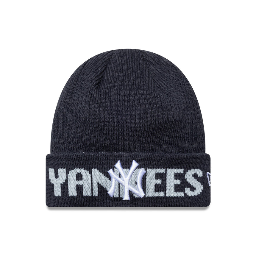 Căciulă tricotată New York Yankees, cu logotip cu text, albastru