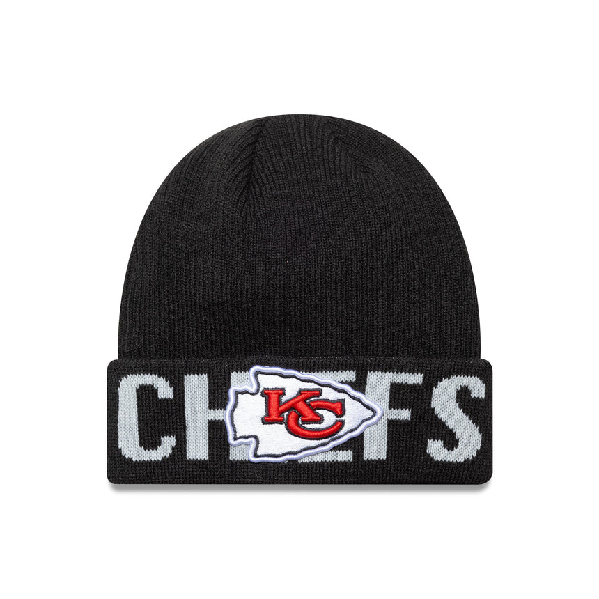 Căciulă tricotată Kansas City Chiefs, cu logotip text, New Era, negru