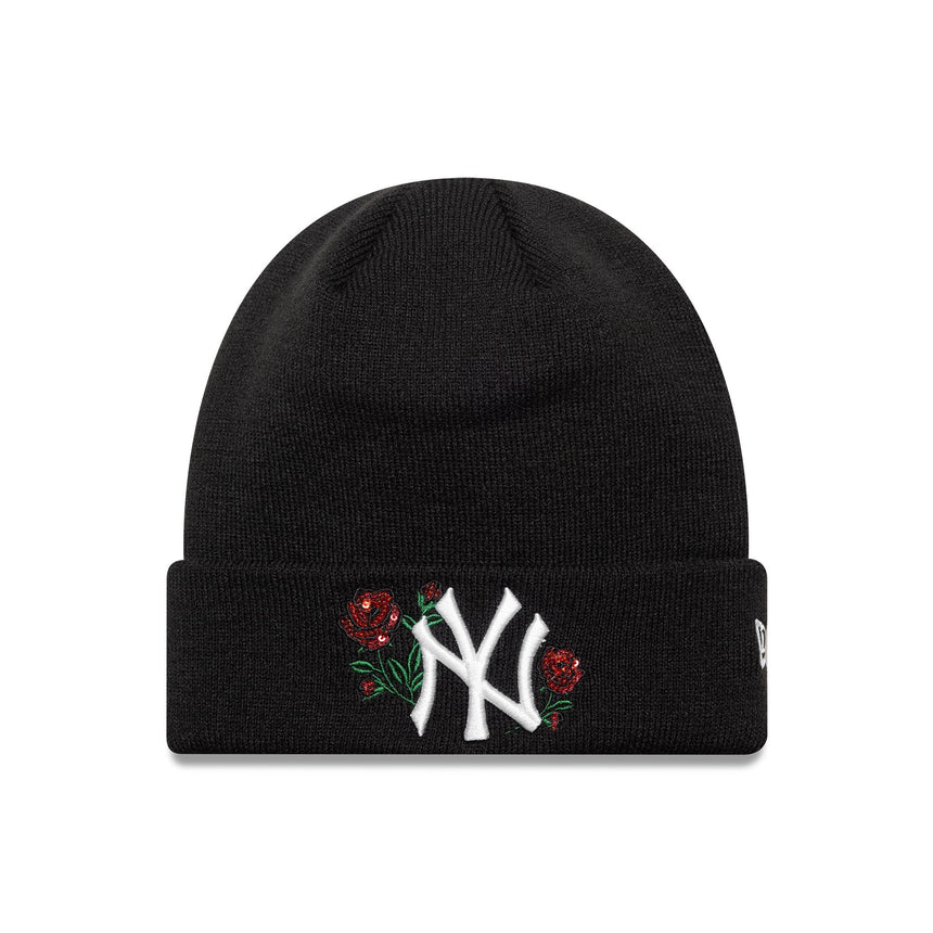 căciulă beanie New York Yankees, cu paiete roz, pentru femei, New Era, neagră