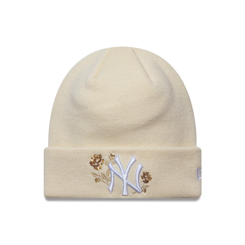 căciulă de tricot New York Yankees, trandafir din paiete, pentru femei, New Era, crem