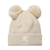 Căciulă beanie New York Yankees, cu pompon dublu, pentru femei, simplă, New Era, bej