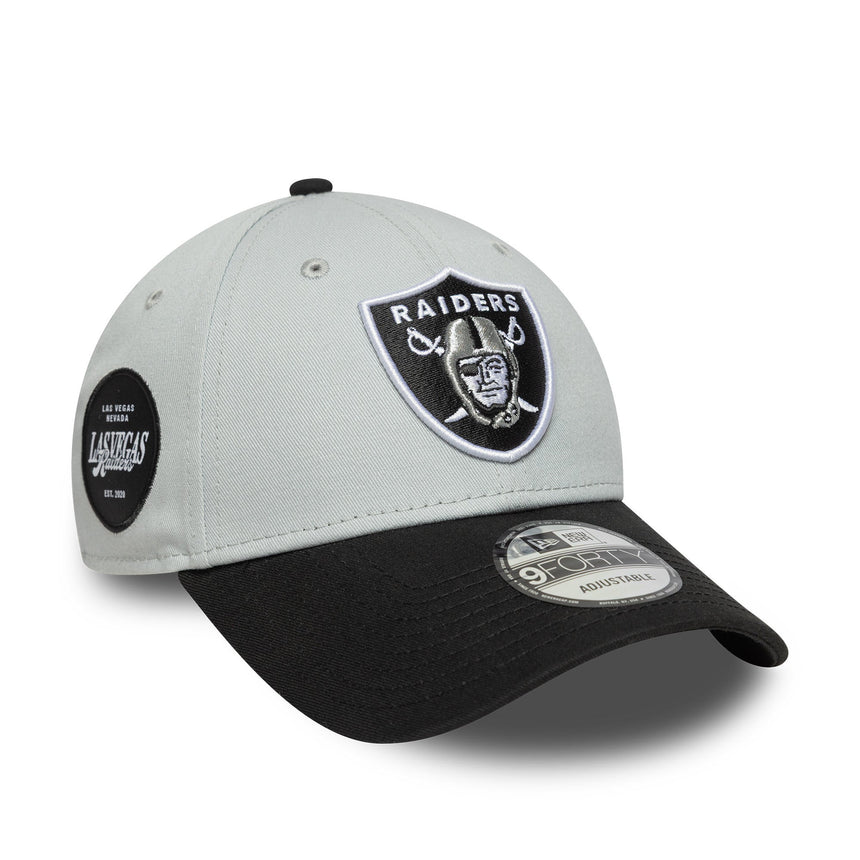 Las Vegas Raiders, pin cu două tonuri, New Era, 9FORTY, patch lateral, negru-alb