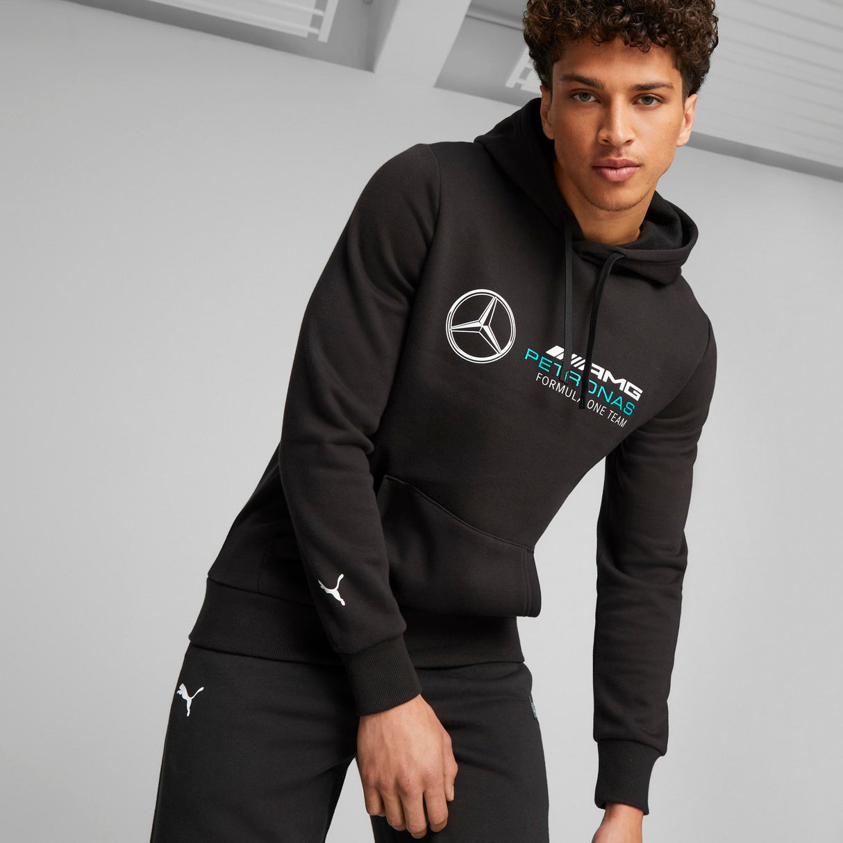 Mercedes Pulover, cu glugă, Puma, ESS, fleece, Negru