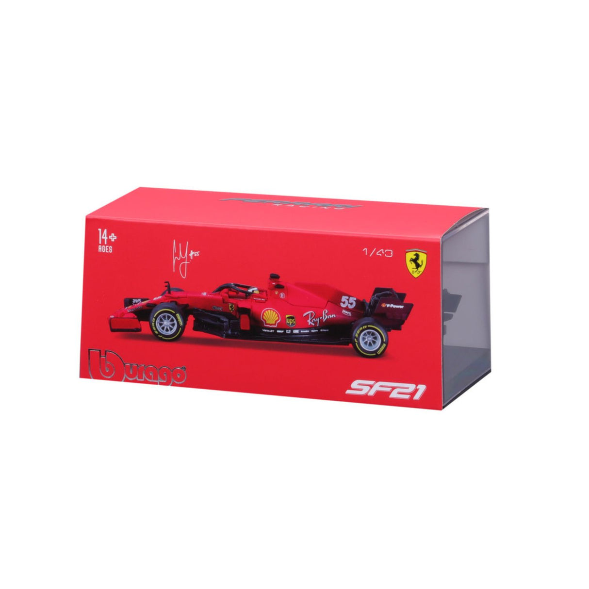 Ferrari F1 Modellauto, F1-75, bburago, 1:43, mit dem Fahrer von 2021