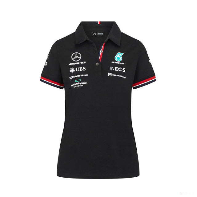 Tricou de Dama cu Guler, Mercedes Team, Negru, 2022 - FansBRANDS®