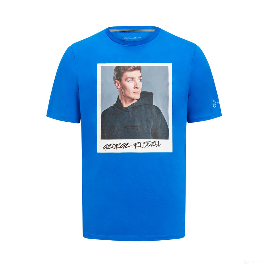 Tricou Mercedes George Russell Portrait, albastru - FansBRANDS®