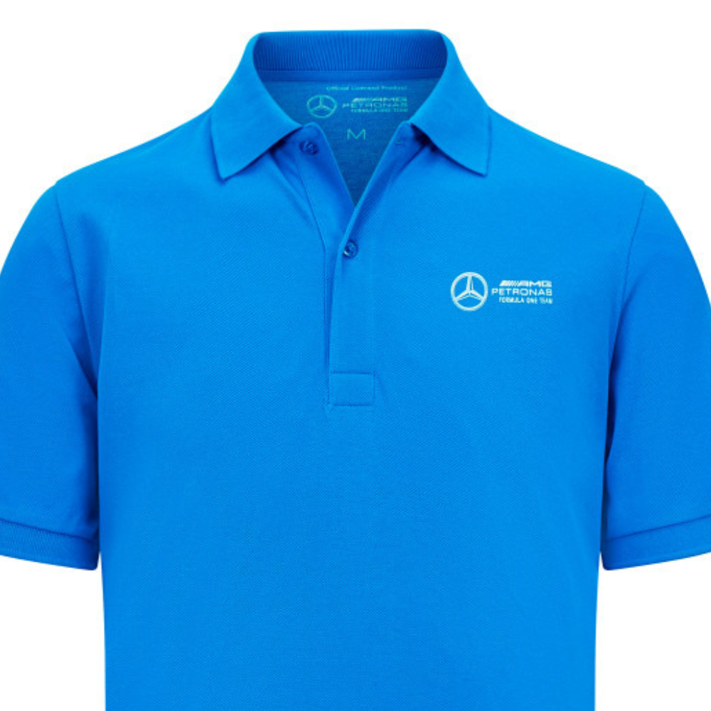Mercedes George Russell Herren T-Shirt mit Kragen, blau