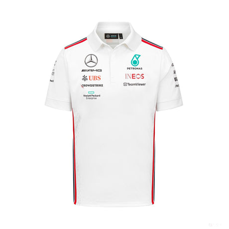 Tricou cu Guler de echipa Barbati Mercedes, alb, 2023 - FansBRANDS®