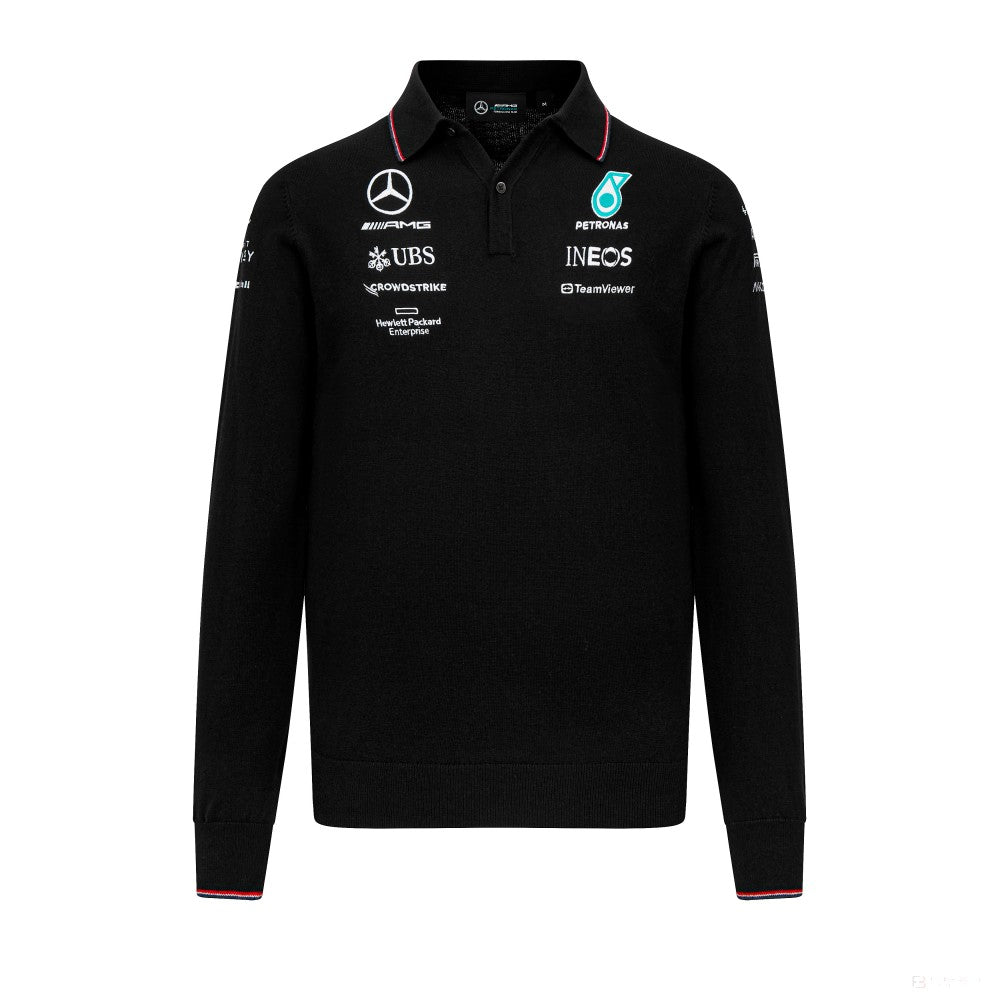 Tricou tricotat cu maneca lunga de echipa Mercedes, negru, 2023