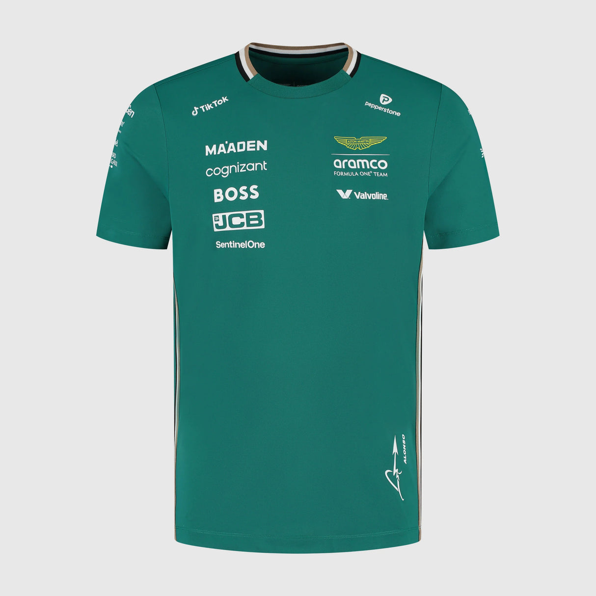 Aston Martin AMF1, Team, T-Shirt mit Kragen, Fernando Alonso, Grün 🔥