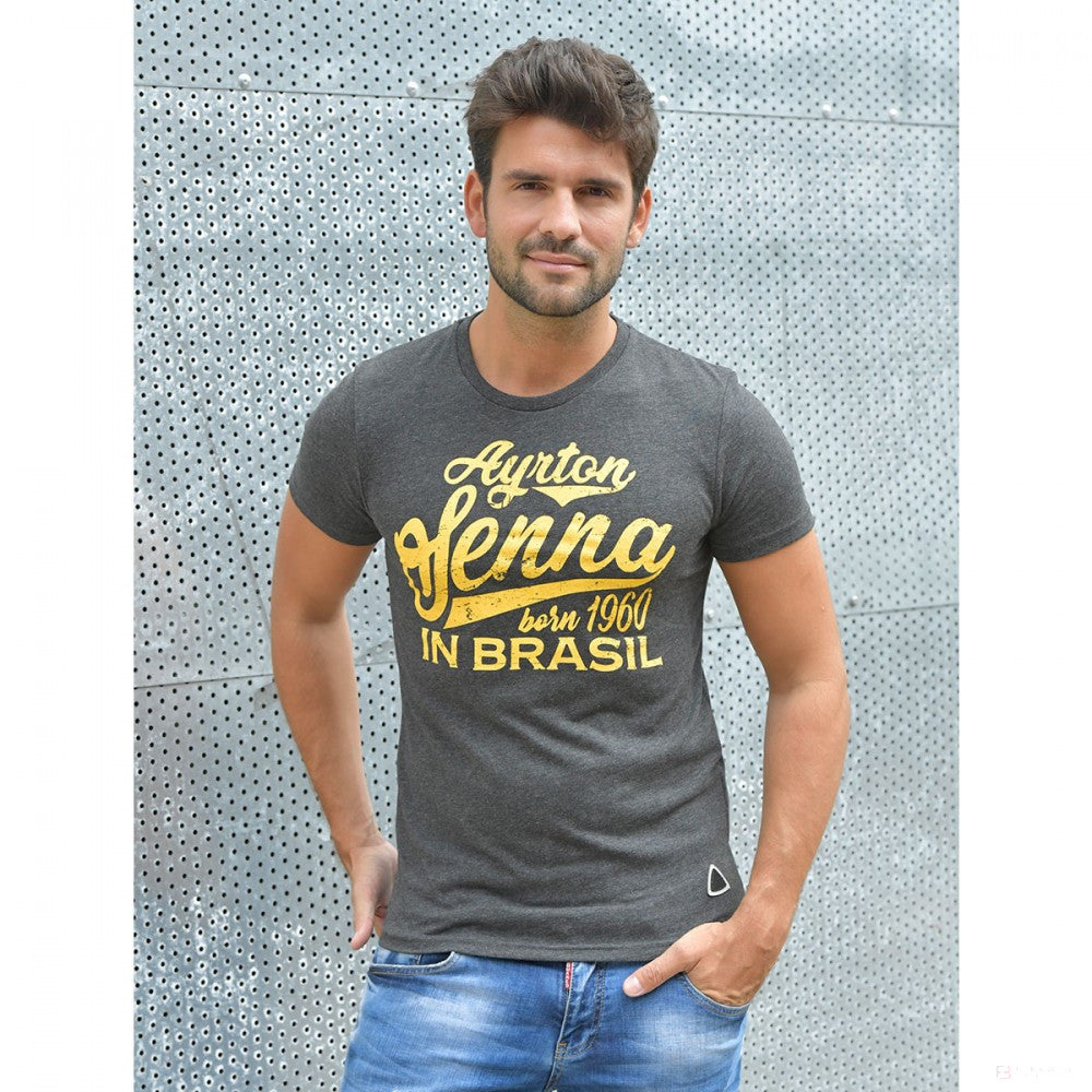 Tricou de Barbat, Senna Born in Brasil, Gri, 2018