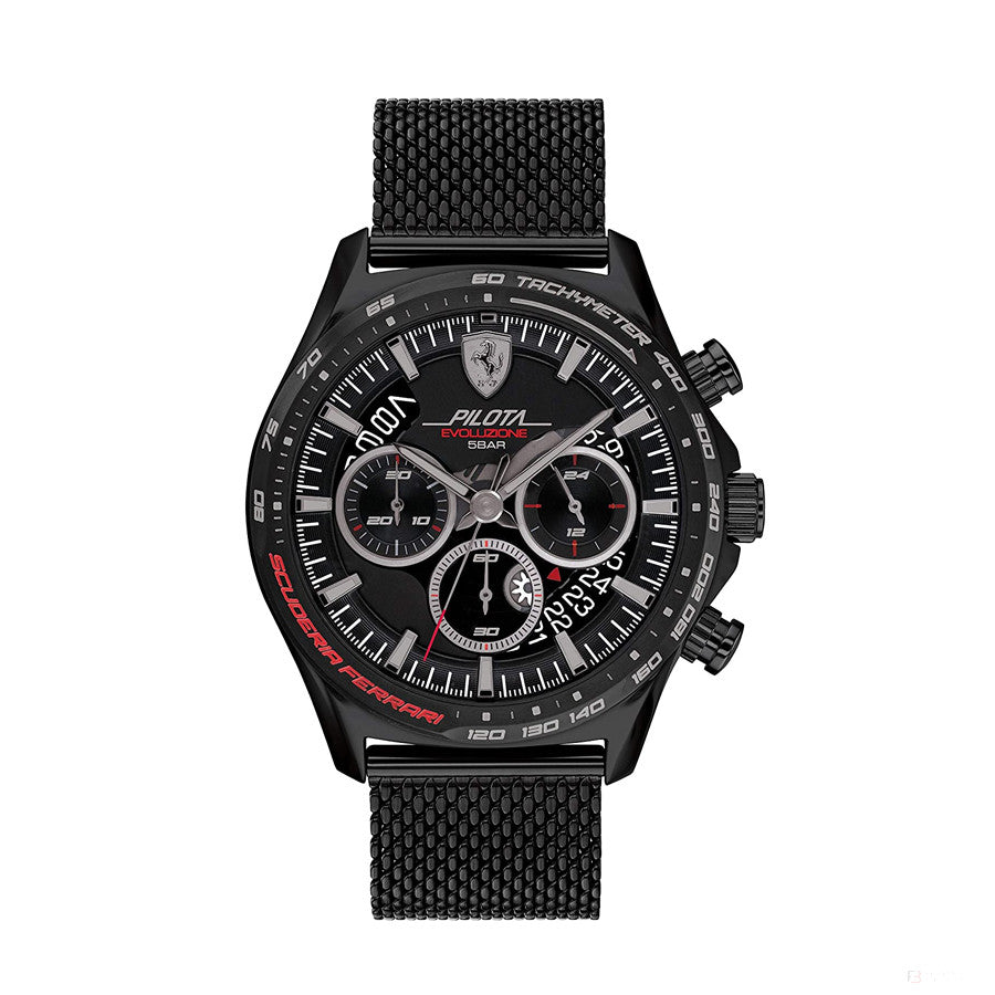 Scuderia Ferrari Watch PilotA Evo, Black Chrono Mesh Strap, 44mm - FansBRANDS®