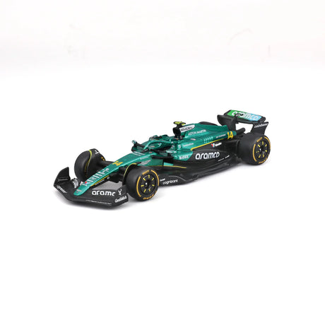 Aston Martin model auto, AMR25, bburago, #14 Fernando Alonso, verde