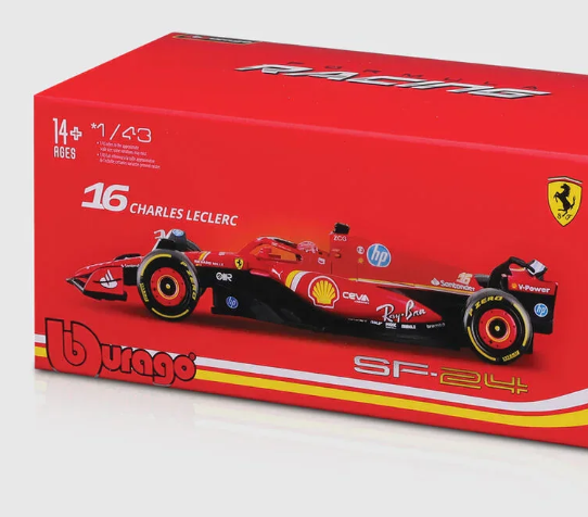 Mașinuță Ferrari, Charles Leclerc, SF-24, cutie acrilică, bburago, roșu