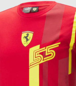 Tricou polo cu guler rotund Ferrari, Carlos Sainz LK, roșu, 2023